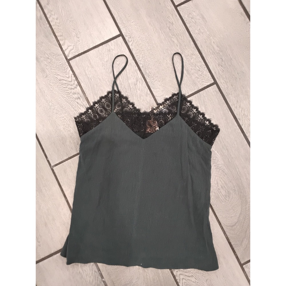 NWT Nurode Lace Cami Fall‎ Forest Green Black Lace Trim Spaghetti Strap Tank